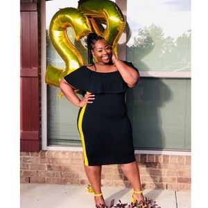 Black Barlot Dress With Mustard Stripe